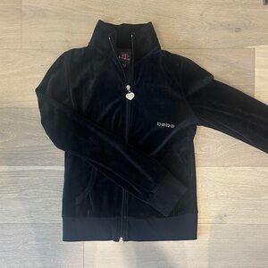 bebe Black Velour Zip-Up Hoodie
